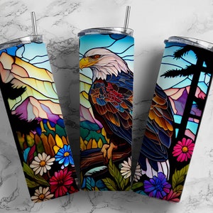 Bald Eagle Stained Glass Insulated Tumbler / Bald Eagle Tumbler / Bald Eagle Cup / Bald Eagle Gift / 20 oz 22 oz and 30 oz options