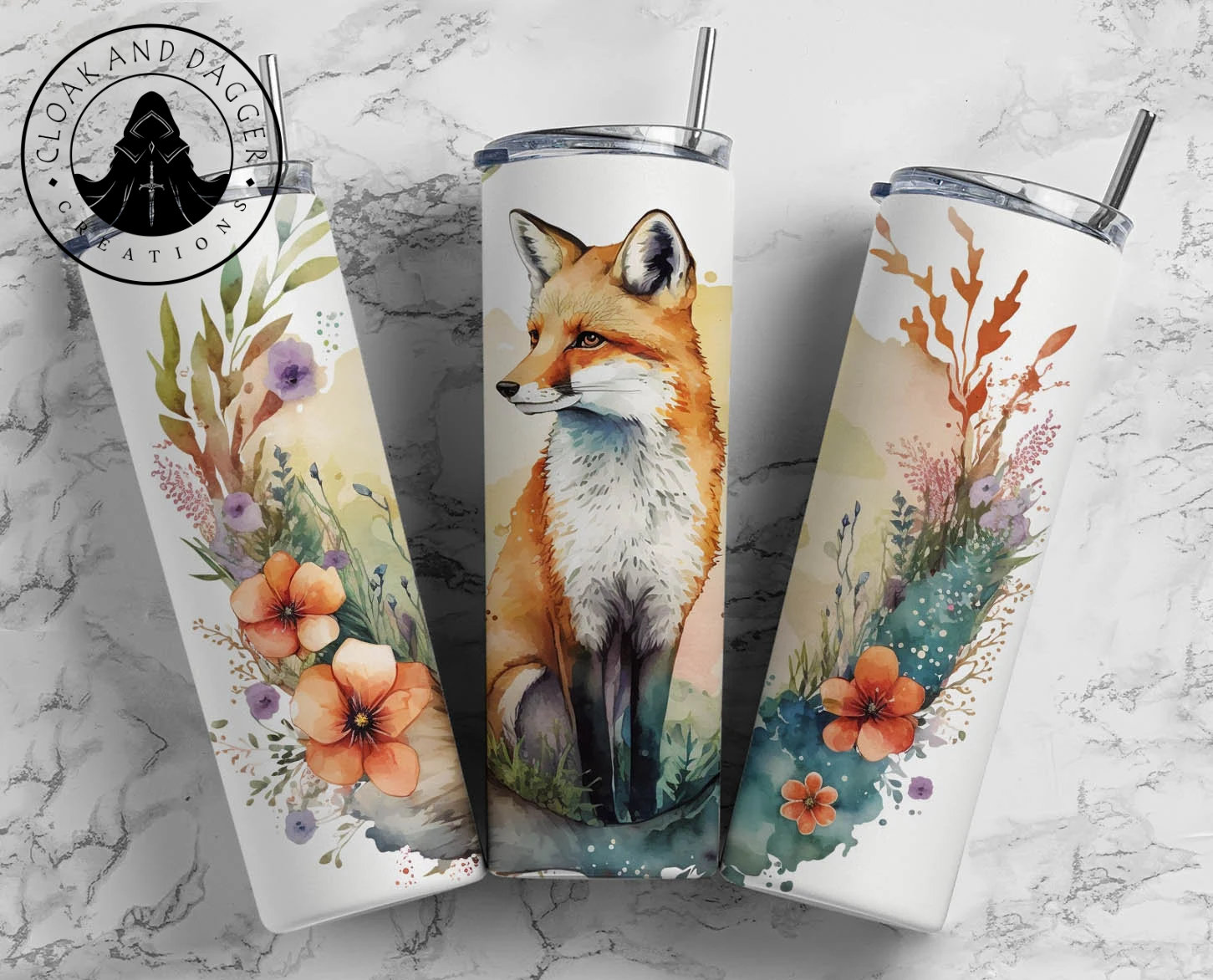 Fox Insulated Tumbler: Stainless Steel Travel Mug With Metal Straw
