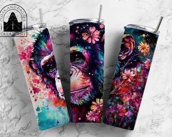 Monkey Insulated Tumbler / Monkey Tumbler / Monkey Gift / Gift for Monkey Lover / Metal Straw / 20 oz 22 oz and 30 oz options