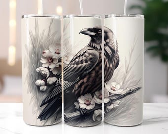 Vaso térmico Raven: acero inoxidable gótico de bruja, 20 oz/30 oz