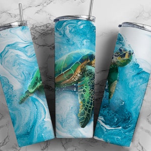 Sea Turtle Insulated Tumbler/ Sea Turtle Gift / Sea Turtle Cup / Metal Straw / 20 oz 22 oz and 30 oz options