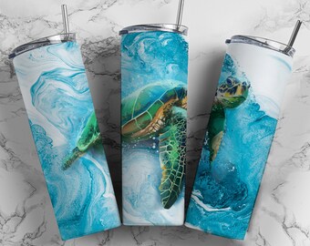 Sea Turtle Insulated Tumbler/ Sea Turtle Gift / Sea Turtle Cup / Metal Straw / 20 oz 22 oz and 30 oz options