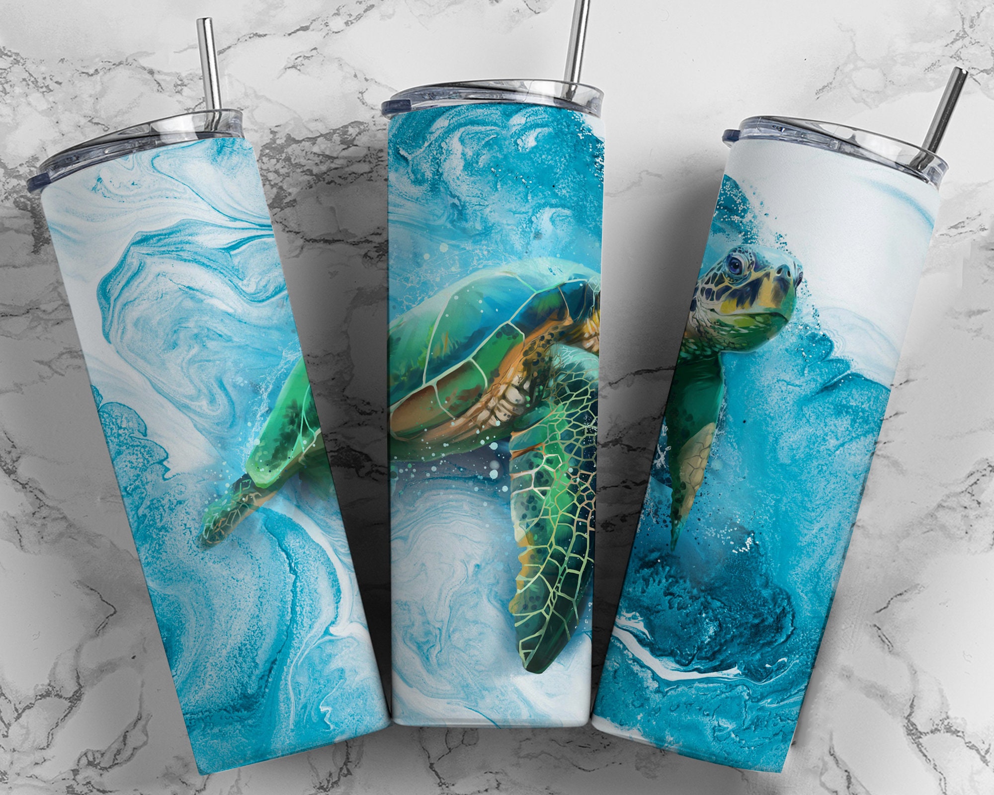 Custom Yeti 36oz Reef Blue Bottle with Sea Turtle Hatteras Island