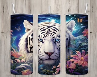 20 Oz or 30 Oz Floral White Tiger Stainless Steel Tumbler - Etsy