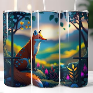 Fox Insulated Tumbler: Stainless Steel Travel Mug with Metal Straw
