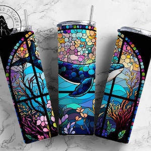 Whale Insulated Tumbler: Stained Glass Style, Metal Straw (20 oz and 30 oz)