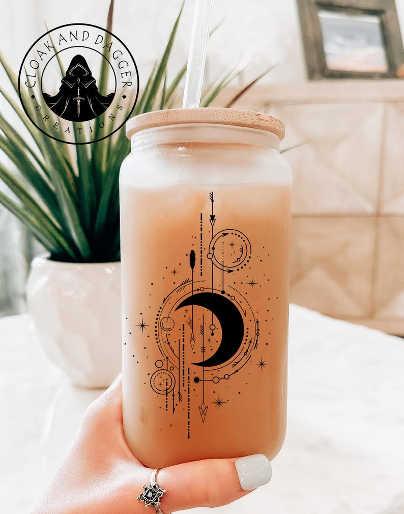 Mystical Moon Frosted Beer Glass With Bamboo Lid / Mystical Moon Coffee