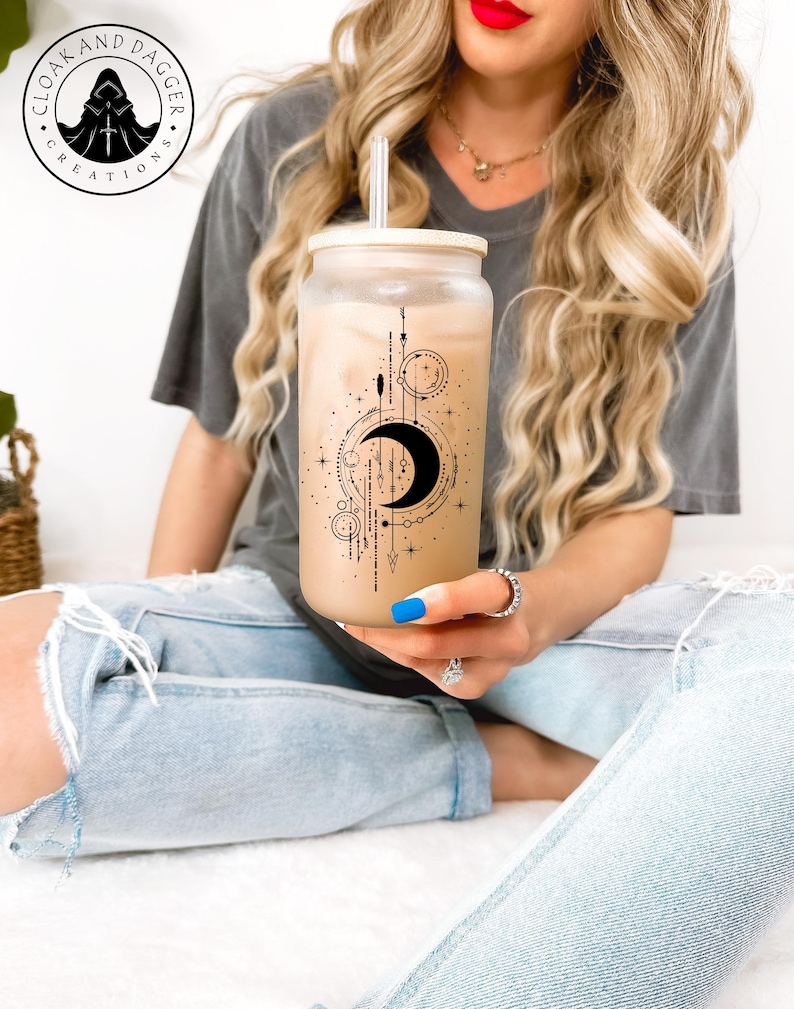 Mystical Moon Frosted Beer Glass With Bamboo Lid / Mystical Moon Coffee