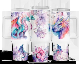 Dragon 40 Oz Insulated Tumbler: Fantasy Floral Design