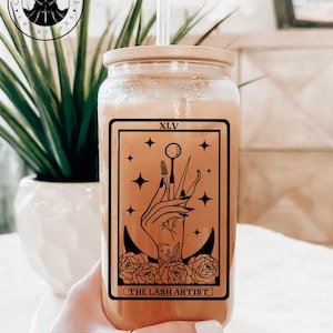 Lash Artist Tarot Beer Glass with Bamboo Lid: Reusable 16oz Cup