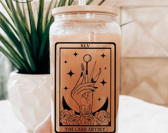Lash Artist Tarot Beer Glass with Bamboo Lid: Reusable 16oz Cup