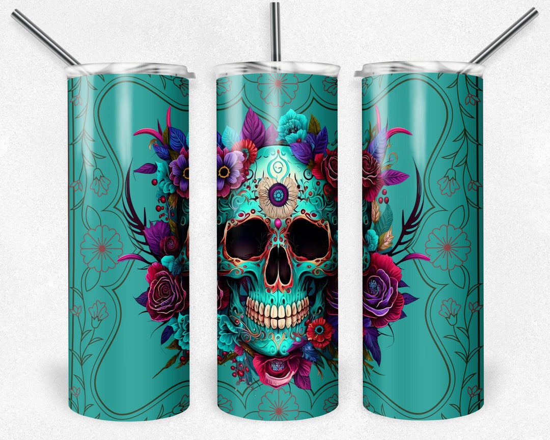 Sugar Skull Insulated Tumbler / Metal Straw / Skull Tumbler / Sugar