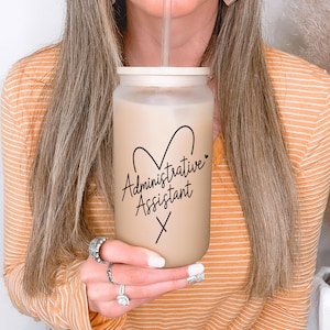 Administrative Assistant Frosted Glass Cup with Bamboo Lid