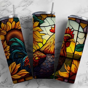 Stained Glass Chicken Tumbler: Insulated Stainless Steel Cup (20 oz & 30 oz)