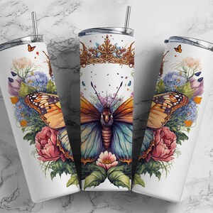 Butterfly Insulated Tumbler / Butterfly Tumbler / Butterfly Cup / Butterfly Metal Cup / Metal Straw / 20 oz 22 oz and 30 oz options