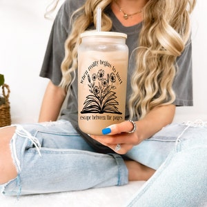 Book Lover Frosted Glass Cup: Bookish Gift, 16 oz
