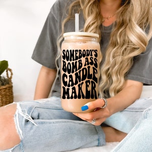 Somebody&#39;s Bomb Ass Candle Maker Clear Beer Glass with Bamboo Lid