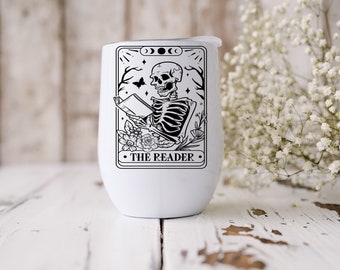 The Reader Tarot Card Wine Tumbler: Insulated Book Lover Gift