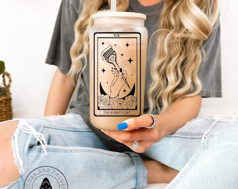 Hair Stylist Tarot Card Frosted Glass with Bamboo Lid