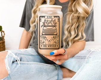 Writer Tarot Card Beer Glass With Bamboo Lid: 16 Oz Coffee Cup - Etsy Israel