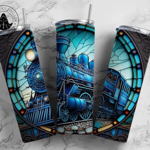 Stained Glass Train Tumbler: Insulated Stainless Steel Travel Mug