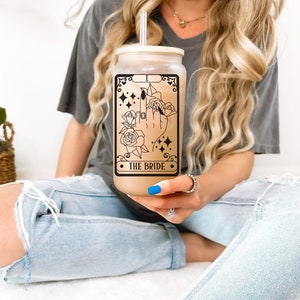 Bride Tarot Card Frosted Beer Glass with Bamboo Lid