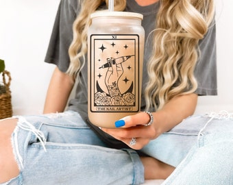 Nail Artist Tarot Card Beer Glass with Bamboo Lid