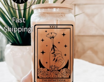 Esthetician Tarot Beer Glass with Bamboo Lid - 16 oz