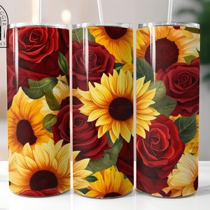 20oz Tumblers Blue Yellow Sunflower Pattern Stainless Steel Vacuum Insulated Double Wall Travel Tumbler Cups Mug Lid Straw Cleaning Brush Cold Hot Dr - View #12