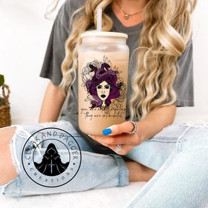 Medusa Frosted Beer Glass with Bamboo Lid: Mythical Goddess Iced Coffee Cup
