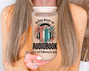 Audiobook Lover Frosted Glass Cup with Bamboo Lid