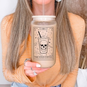 Tarot Card Iced Coffee Glass with Bamboo Lid - 16 oz Fall Cup