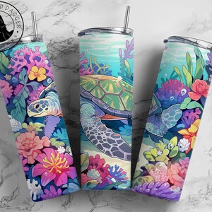 Sea Turtle Insulated Tumbler: Stainless Steel with Metal Straw (20 oz & 30 oz)