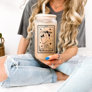Tattoo Artist Tarot Card Frosted Glass Cup with Bamboo Lid