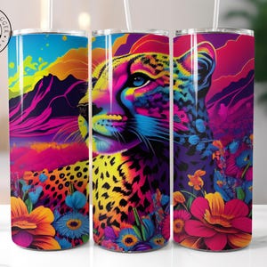 Cheetah Insulated Tumbler: Stainless Steel Travel Mug with Metal Straw