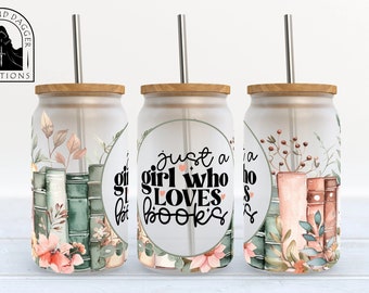 Book Lover Frosted Beer Glass with Bamboo Lid & Straw