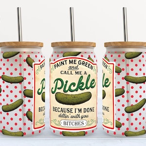 Pickle Frosted Beer Glass with Bamboo Lid - 16 oz Sassy Cup