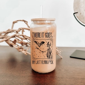 Spooky Bats Clear Glass Cup with Bamboo Lid - Sassy Coffee or Beer - 16 oz