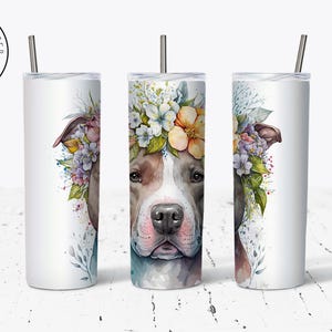Floral Pitbull Insulated Tumbler: Stainless Steel Travel Mug (20 oz & 30 oz)