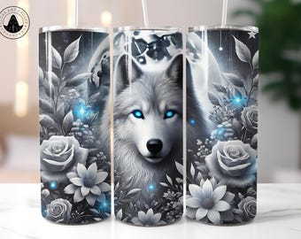 Vaso térmico de lobo blanco: regalo de acero inoxidable para amantes de los lobos (20 oz/30 oz)