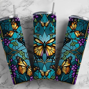 Butterfly Insulated Tumbler / Butterfly Tumbler / Butterfly Cup / Butterfly Metal Cup / Metal Straw / 20 oz 22 oz and 30 oz options
