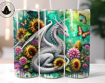 Floral Dragon Tumbler – Insulated Stainless Steel Travel Mug