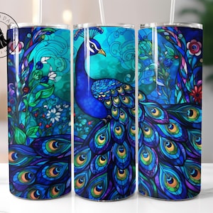 Peacock Insulated Tumbler: Stainless Steel Travel Cup with Lid & Straw