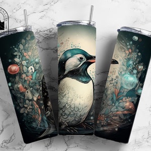 Cute Floral Penguin Insulated Tumbler / Penguin Tumbler / Gift for Penguin Lover / Penguin Gift / 20 oz and 30 oz options