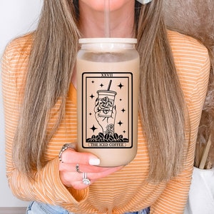 The Iced Coffee Tarot Card Frosted Beer Glass with Bamboo Lid