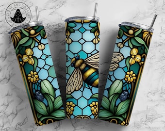 Stained Glass Honey Bee Tumbler: Insulated Stainless Steel Cup