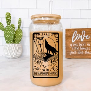 Paranormal Romance Tarot Card Glass Cup with Bamboo Lid
