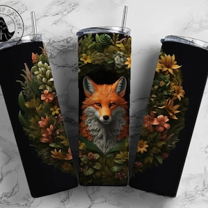 Fox Insulated Tumbler: Stainless Steel Travel Mug with Metal Straw