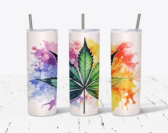 Marijuana Leaf Insulated Tumbler, Metal Straw, 20oz/30oz