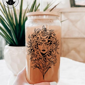 Medusa Beer Glass with Bamboo Lid: Reusable Coffee Cup & Straw